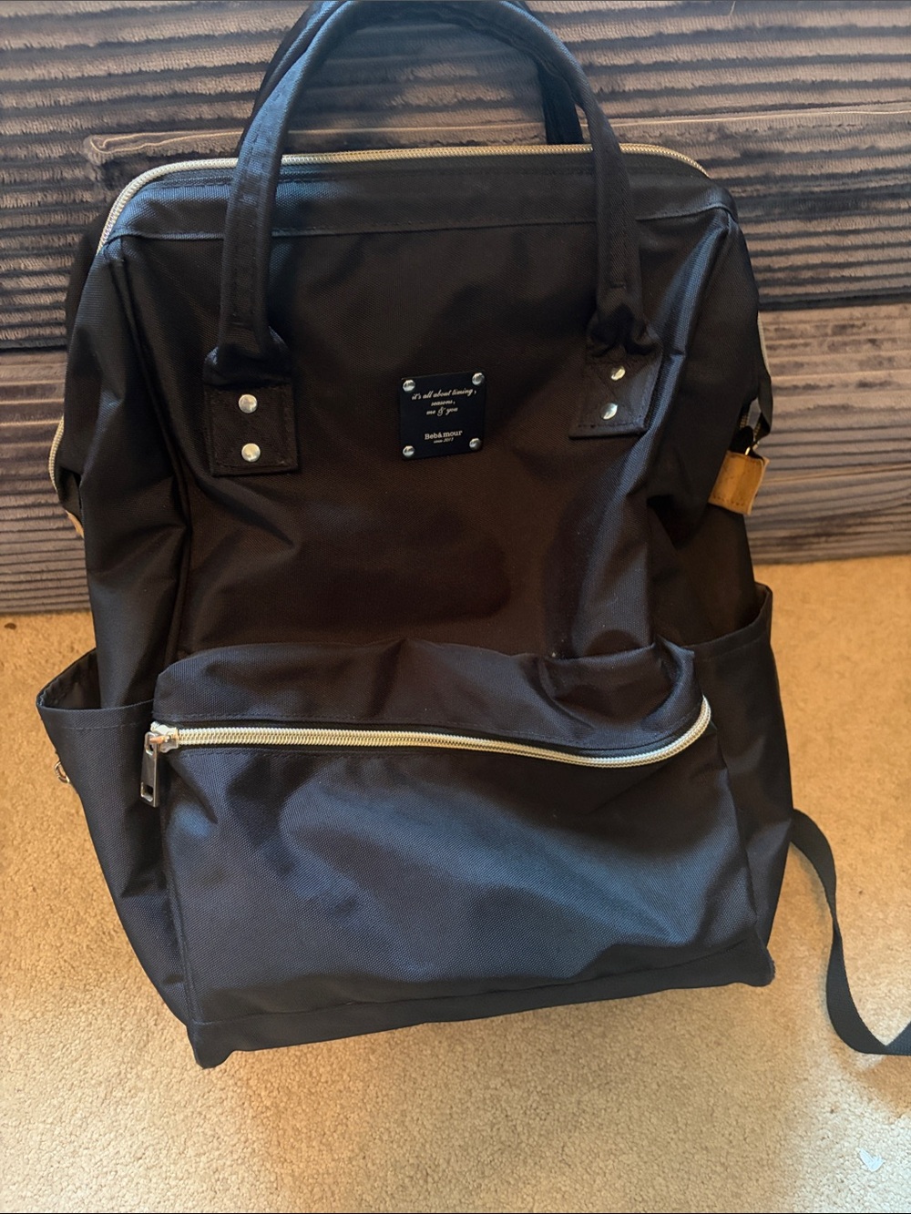 Black Women's Backpack Tote with Front Zip Pocket - Bebamour